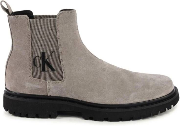 Calvin Klein Stijlvolle Zwarte Suède Chelsea Laarzen Beige Heren - Foto 3