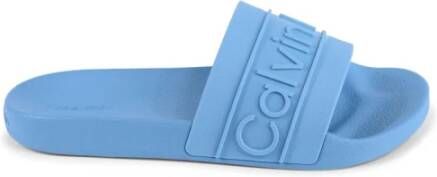 Calvin Klein Blauwe Reliëf Slide Sandalen