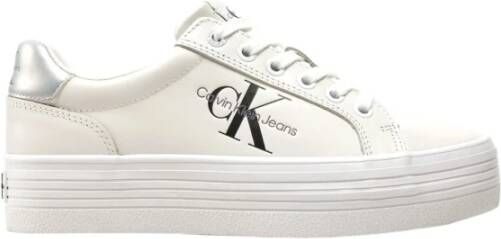 Calvin Klein Bright White-Silver Flatform Sneakers White Dames