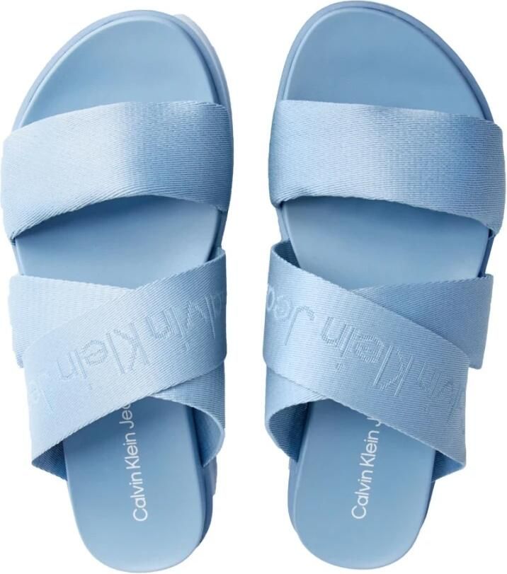 Calvin Klein Jeans Blauwe Platte Sandaal met Webbing Banden - Foto 2