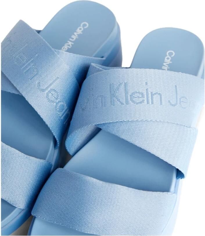 Calvin Klein Jeans Blauwe Platte Sandaal met Webbing Banden - Foto 4