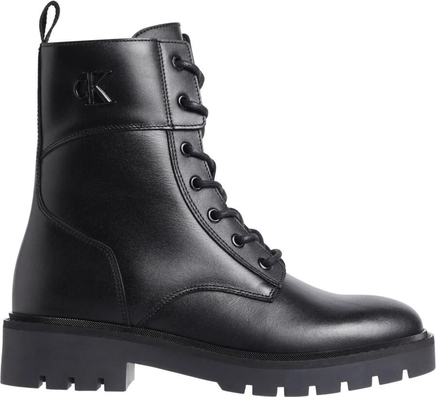 Calvin Klein Veterschoenen COMBAT BOOT MID ZIP LTH IN CALF blokhak veterschoen enkellaars met zij ck-sieraad