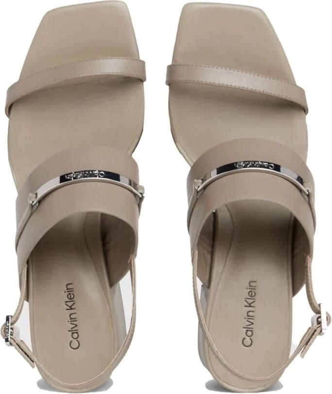 Calvin Klein Khaki Leren Middenhak Sandalen - Foto 3