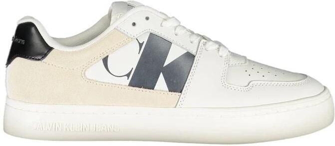 Calvin Klein Witte polyester sneakers met veters contrastdetails print logo