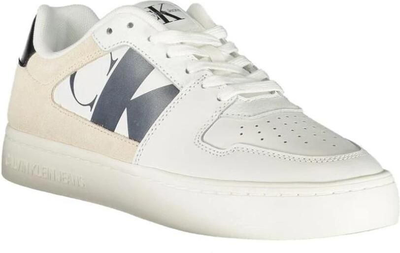Calvin Klein Witte polyester sneakers met veters contrastdetails print logo