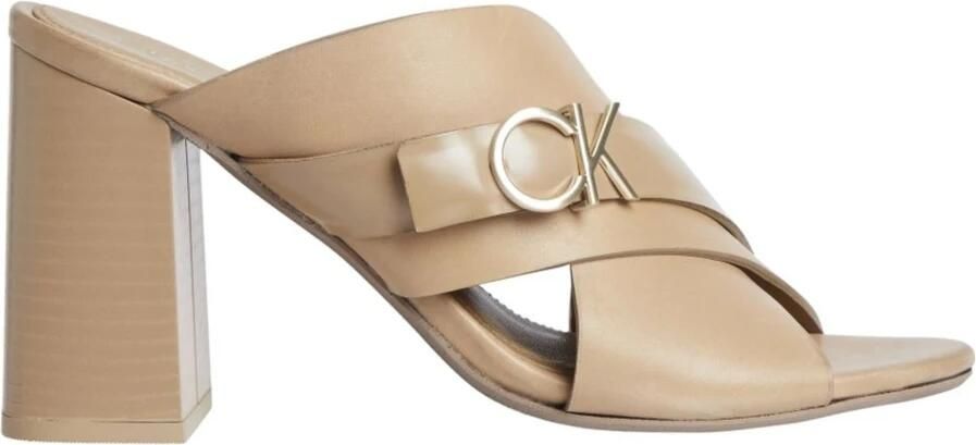 Calvin Klein Stijlvolle Leren Hakken Muiltjes Beige Dames