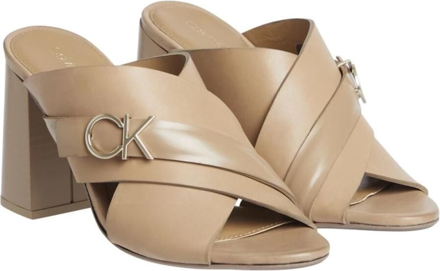 Calvin Klein Stijlvolle Leren Hakken Muiltjes Beige Dames - Foto 4