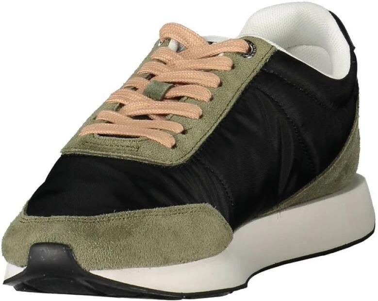 Calvin Klein Zwarte Leren Dames Sneaker Groene Accenten