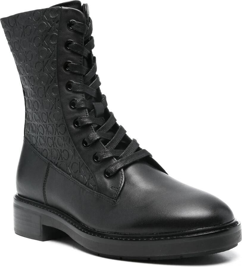 Calvin Klein Zwarte leren gevechts enkellaarzen