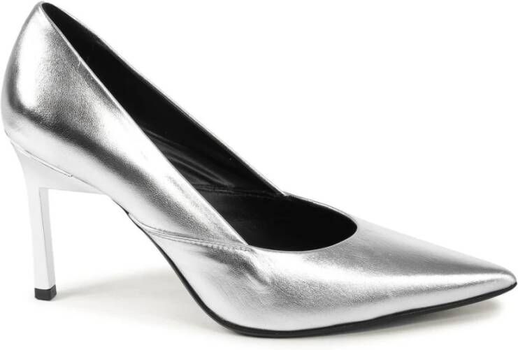 Calvin Klein Elegante Grijze Leren Hoge Hakken