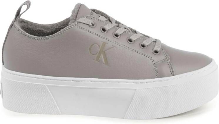 Calvin Klein Grijze Leren Veterschoenen