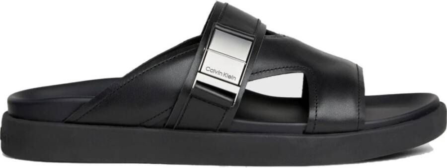 Calvin Klein Iconische Zwarte Plaque Pantoffels Black Heren