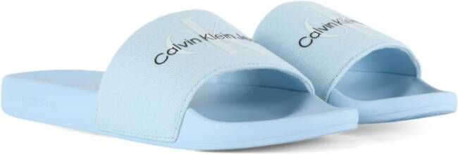Calvin Klein Jeans Canvas Logo Print Slippers Blue Dames