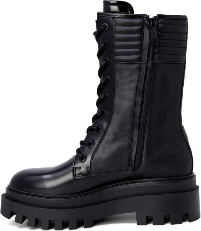 Calvin Klein Jeans Leren Flatform Knie Laars Black Dames
