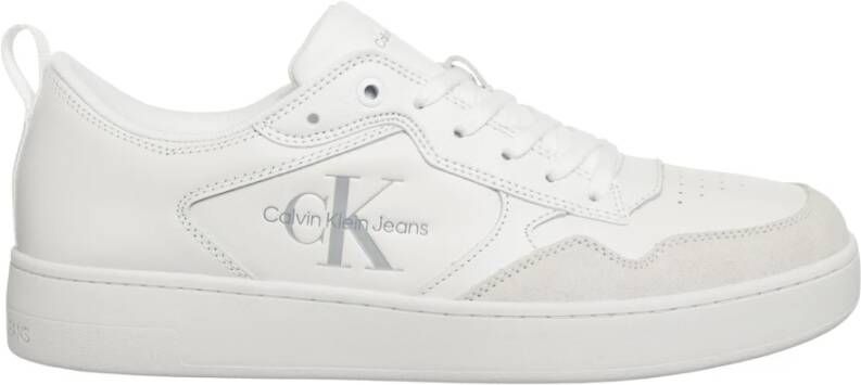 Calvin Klein Jeans Leren Vetersluiting Effen Patroon Sneakers White Heren