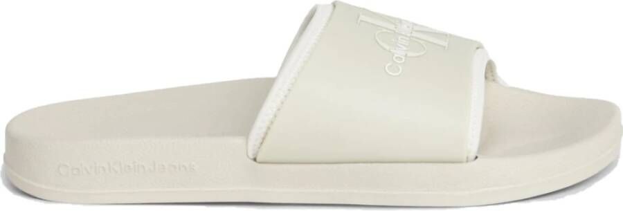 Calvin Klein Jeans Monogram Eggshell Creamy Pantoffels Beige Dames