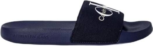 Calvin Klein Jeans Monogram Style Katoenen Slippers Blue Heren