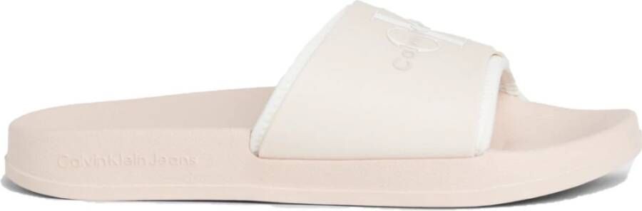 Calvin Klein Jeans Peach Blush White Monogram Slippers Beige Dames