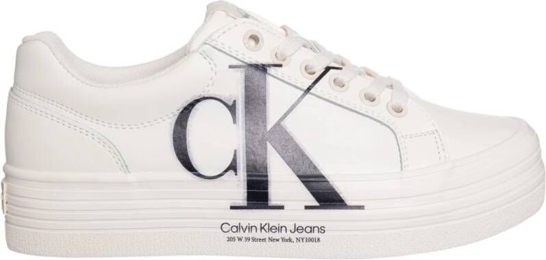 Calvin Klein Witte Polyester Sneaker met Contrasterende Details White Dames