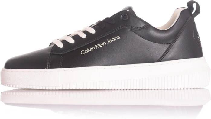 Calvin Klein Zwarte Leren Sneakers Black Heren