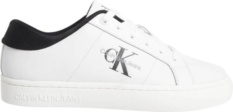 Calvin Klein Witte polyester sneakers met veters contrastdetails print logo White Dames