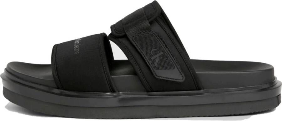 Calvin Klein Jeans Zwarte Dubbele Bar Platte Sandaal Black Heren