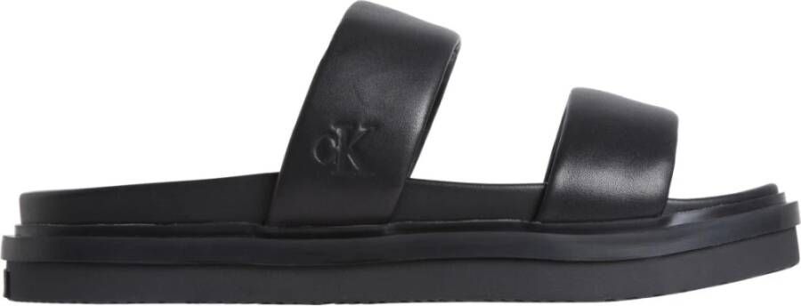 Calvin Klein Jeans Zwarte Dubbele Platte Sandalen