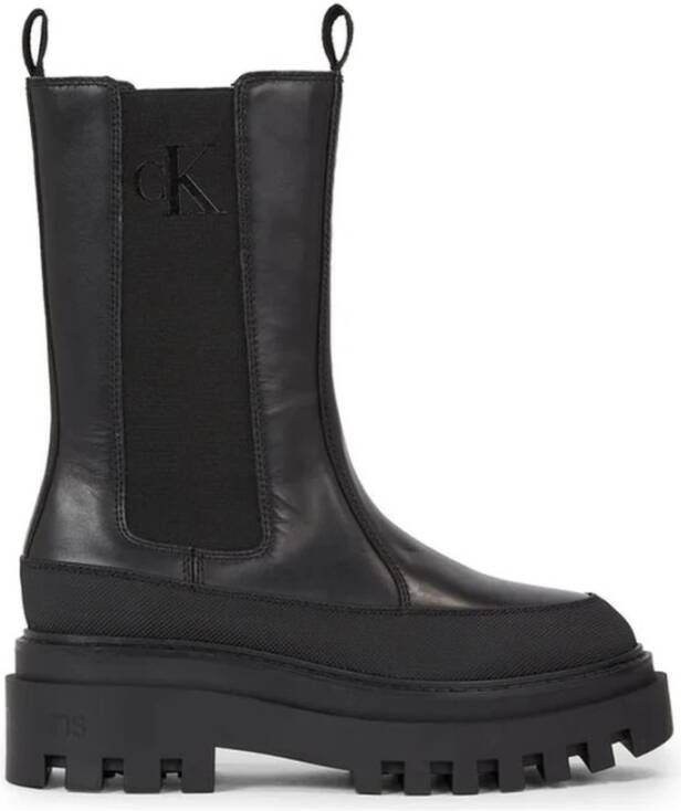 Calvin Klein Jeans Zwarte Flatform Chelsea Enkellaarzen Black Dames