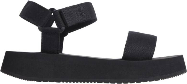 Calvin Klein Jeans Zwarte platte sandalen met klittenbandsluiting
