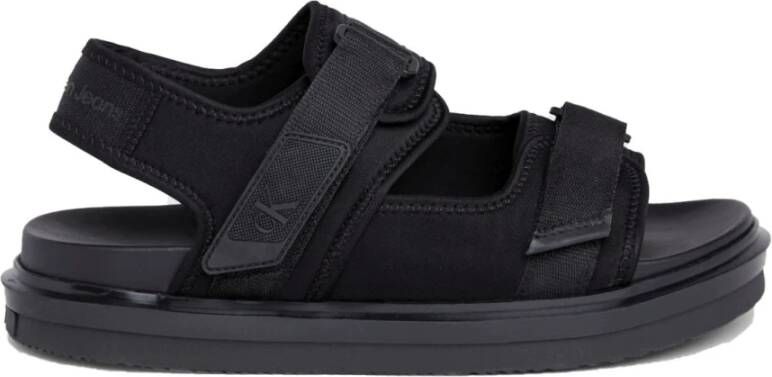 Calvin Klein Jeans Zwarte Velcro Platte Sandalen voor Mannen Black Heren