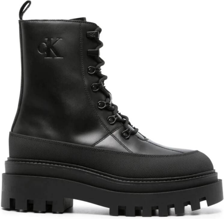 Calvin Klein Jeans Zwarte Veterschoen Flatform Enkellaarzen