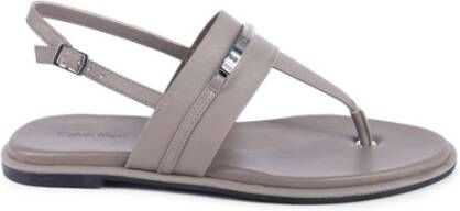 Calvin Klein Khaki Leren Platte Teenslippers