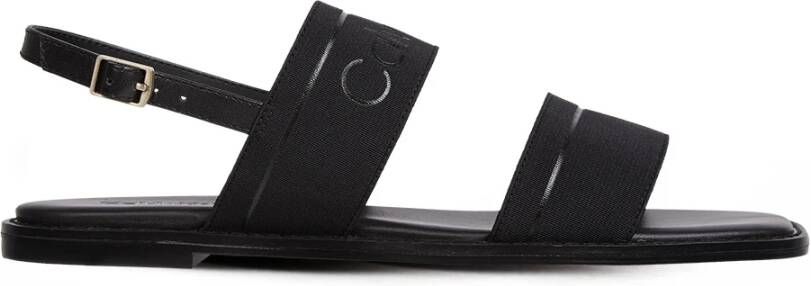 Calvin Klein Leren platte sandalen voor vrouwen Black Dames