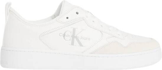 Calvin Klein Jeans Leren Vetersluiting Effen Patroon Sneakers White Heren