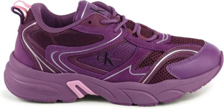 Calvin Klein Paarse Leren Sneaker met Gedetailleerd Stiksel