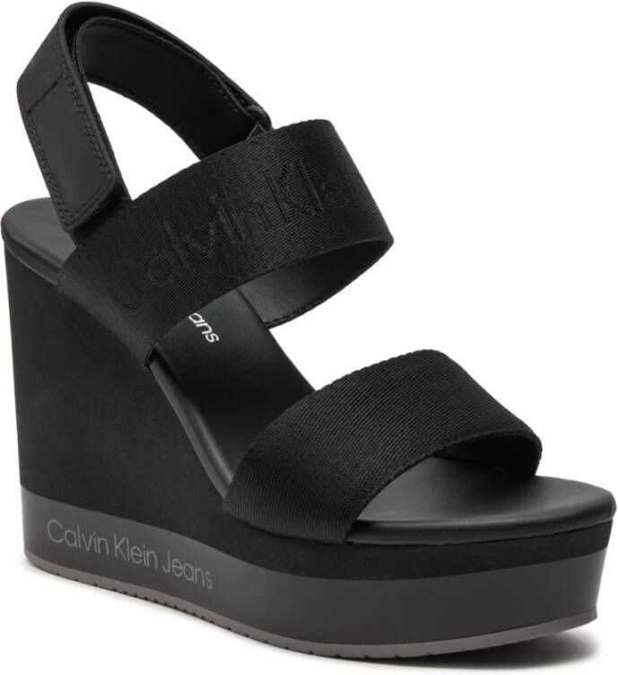 Calvin Klein Jeans Zwarte Sleehak Sandaal Webbing Vrouwen Black Dames