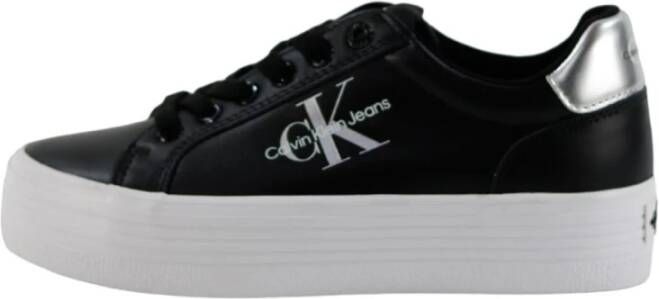 Calvin Klein Premium Leren Veterschoenen met Flatform Black Dames