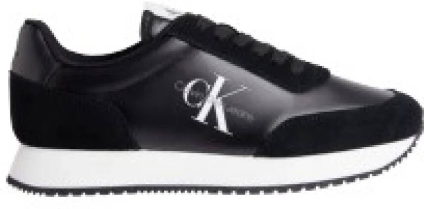 Calvin Klein Retro Runner Low Laceup Sneakers Zwart Wit Black Dames