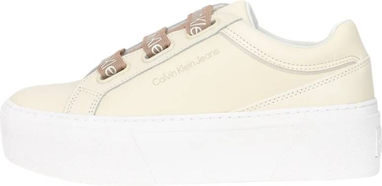 Calvin Klein Beige Leren Sneakers Trendy Model Beige Dames