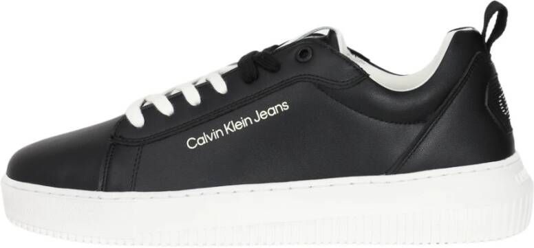 Calvin Klein Zwarte Leren Sneakers Black Heren