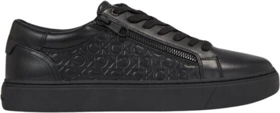 Calvin Klein Zwarte Leren Sneakers met Ingelegd Logo Black Dames