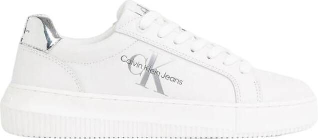 Calvin Klein Witte Polyester Sneaker met Contrasterende Details White Dames