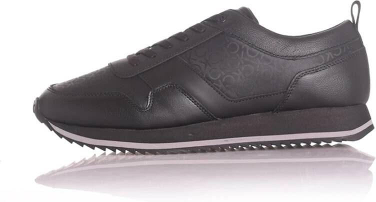Calvin Klein Zwarte Leren Sneakers met Print Detail Black Heren - Foto 2