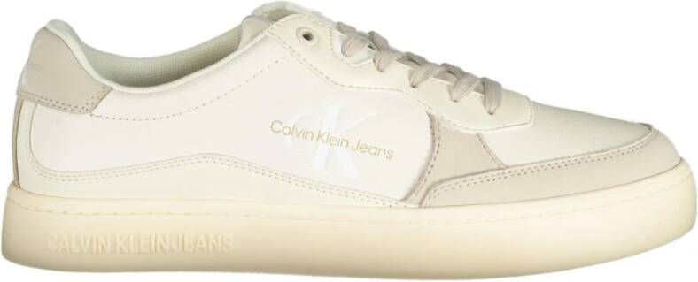 Calvin Klein Sportieve witte vetersneakers met logoprint White Heren
