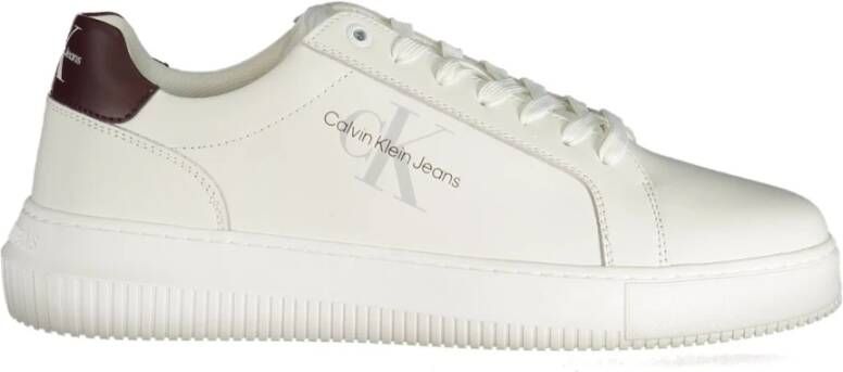 Calvin Klein Witte polyester sneakers met veters print contrastdetails logo White