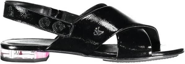 Calvin Klein Platte Gekruiste Voorkant Logo Sandaal Zwart Black Dames