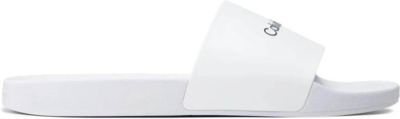 Calvin Klein Witte Bedrukte Slippers voor Mannen White Heren