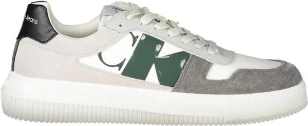 Calvin Klein Witte Heren Sneakers met Groen-Zwarte Details