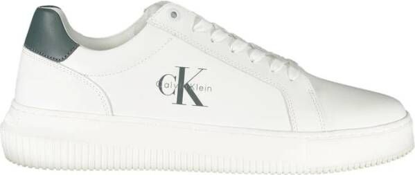 Calvin Klein Witte Leren Heren Sneaker Groene Details