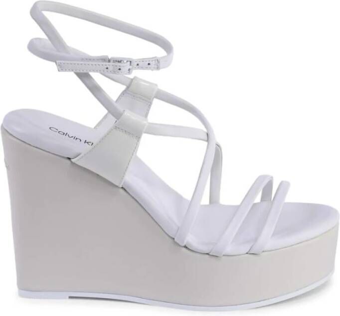 Calvin Klein Witte leren sleehak sandalen